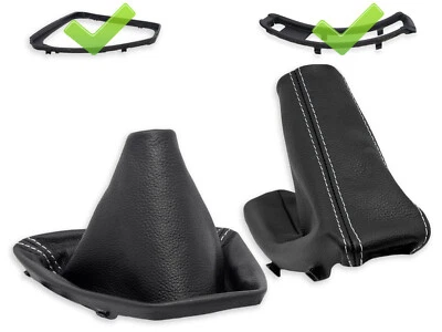 FOR BMW E90 E91 GEAR SHIFT + HANDBRAKE GAITER LEATHER STITCHING WHITE + FRAME - Image 1 of 4