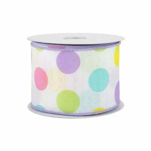 Pastel Polka Dots Wired Ribbon - 2 1/2" x 10 Yards, Baby Shower, Easter, Wreath - Picture 1 of 2
