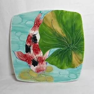 Banana Patch Studio Pottery 11" Plate Kauai Hawaii Koi Fish Pond Lilypad - Picture 1 of 23