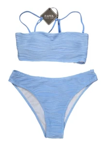 ZAFUL Women's 2-Piece Bikini Set Light Blue Textured Size Medium NWT - Picture 1 of 4