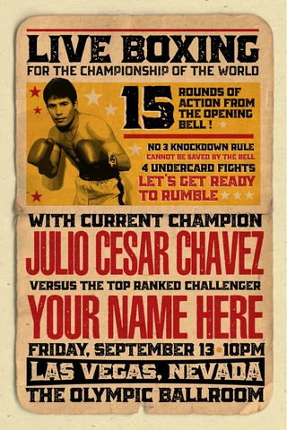 YOUR NAME on a Boxing champ poster vs Julio Cesar Chavez - personalized & cool Cover