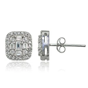 Sterling Silver Cubic Zirconia Baguette and Round Cut Stud Earrings - Picture 1 of 4