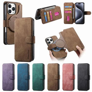 2in1 Magnetic Card Pocket Leather Case For iPhone 16 Pro 15 14 13 12 11 XS Max - Picture 1 of 18