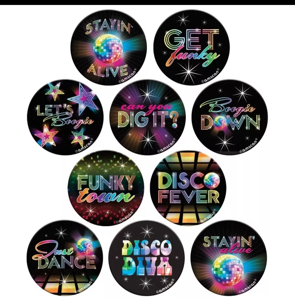 Disco Fever 70s Party Button Pins Accessory Metal 1"