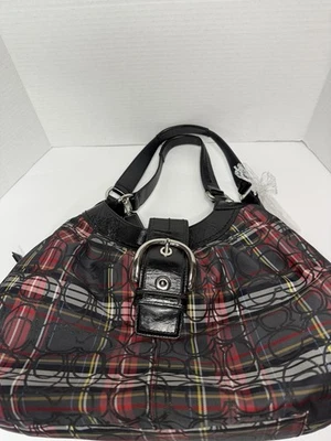 COACH F15487 VINTAGE SOHO BLACK & RED PLAID SIGNATURE C CANVAS HOBO - Image 1 of 4
