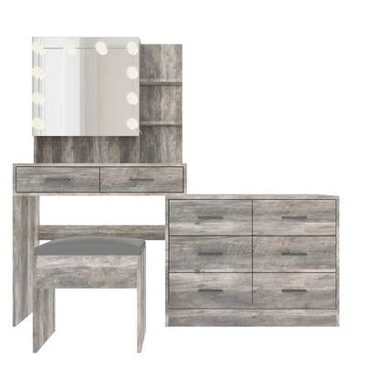 Tocador Mesa de Maquillaje 8 Cajones Cómoda con 10 Luces LED Espejo y Tomas de Corriente Foto 1 de 4