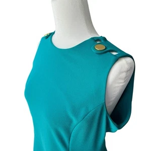 Vestido Calvin Klein Para Mujer Verde Azulado Botón Midi Cóctel Talla 6 Regal Glam Elegante - Imagen 1 de 14