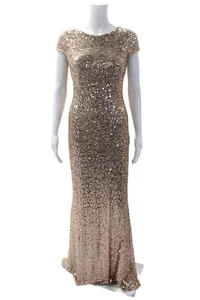 Badgley Mischka Collection Womens Sequined Short Sleeves Gown Beige Size 4 - Picture 1 of 7