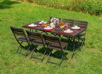 7-teilige Sitzgruppe Gartengruppe Tischgruppe klappbar Kunststoff Braun - Bild 1 von 4