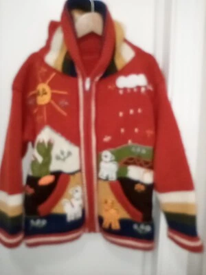 Hecho a mano: un suéter marrón claro bordado con animales con capucha para un niño Foto 1 de 4