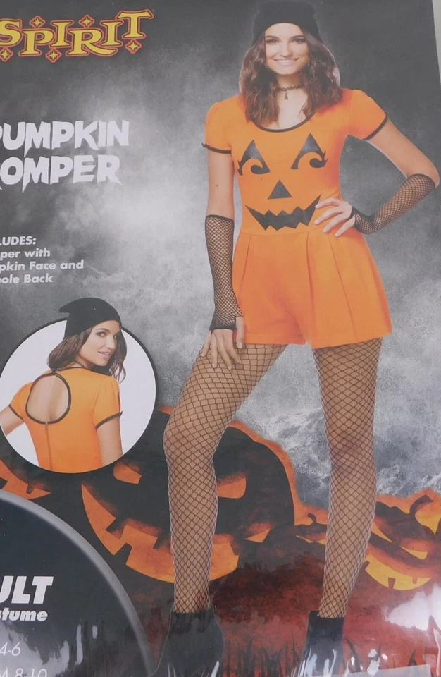 Keyhole Pumpkin Romper Adult Jack-O-Lantern Halloween Costume 4-6 Small #4925 - Image 1 of 4
