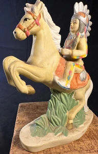 Vintage Ceramic Indian Chief Riding Palomino Rearing Up - Picture 1 of 7