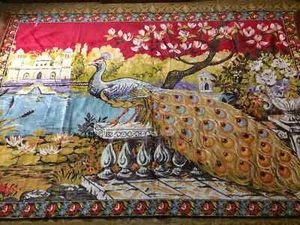193# Antique carpet, bedspread, rug, velour, velvet, vintage, peacock, sakura - Picture 1 of 10