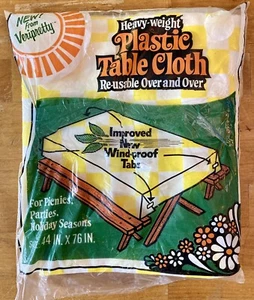 Veripretty Plastic Tablecloth Yellow & White Checkered 76" x 44” Vintage NIP - Picture 1 of 6