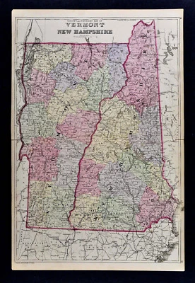 1882 Bradley Map Vermont New Hampshire Mt. Washington Lake Champlain Montpelier - Image 1 of 3