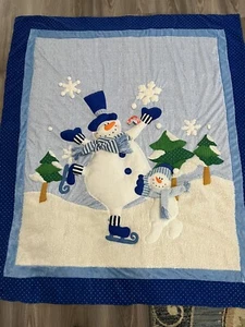 SNOW DAYS SNOWMAN & CHRISTMAS TREE BLANKET 4”8 LONG & 4” WIDE PLUSH - Picture 1 of 12