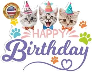 Cat Happy Birthday Cake Topper, Birthday Cake Decoration for Cat Boys Girls Birt - Picture 1 of 8