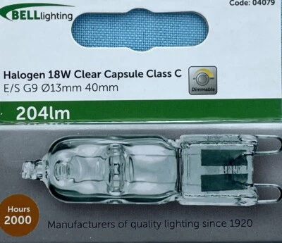 Pack of 10 Bell 18W G9 Halogen economy 240 volt 18W = 25W 240v 18 Watt Clear - Image 1 of 4