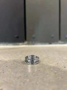 Harley Davidson Silver Gothic Punk Biker Motorcycle Ring Vtg Y2K Cowboy Adjust - Picture 1 of 3