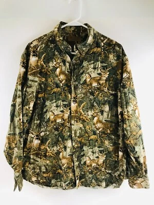 Morgan Creek Shirt Men's Large Green Brown Camo Button Down White-tailed buck - Image 1 of 4