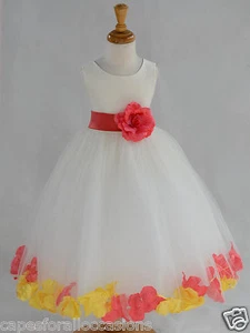 IVORY HOLIDAY CHRISTMAS ROSE PETAL WEDDING FLOWER GIRL DRESS 9M 2 4 6 8 10 12 14 - Picture 1 of 28
