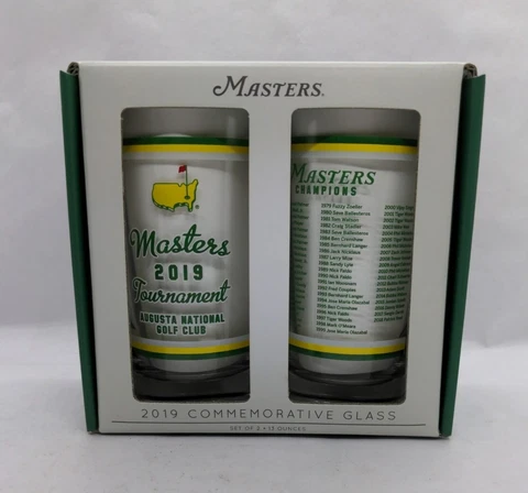 2019 Augusta National Masters Commemorative 13oz Glass Set Tiger Woods Lst Major Cover