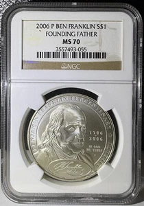 2006-P Benjamin Franklin Founding Father Commemorative Silver Dollar NGC MS 70 - Picture 1 of 2