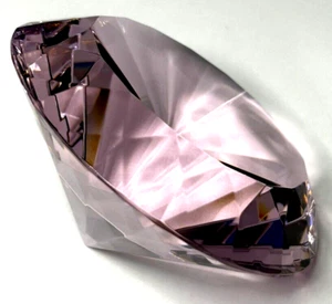 4" Sorelle Crystal Diamond Cut Glass Pink Paperweight Handcrafted Gift Box - Picture 1 of 10