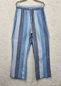 Ashley Stewart Women Pants 12 Blue Striped Cotton Blend Drawstring Casual Fit - Picture 1 of 18