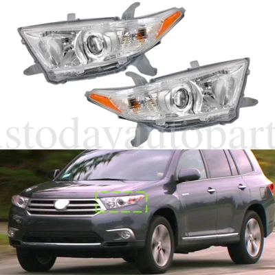 For Toyota Highlander 2011-2013 Headlights Pair Headlamps Chrome Left+Right Side - Image 1 of 4