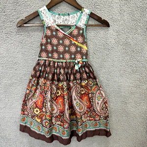 Bonnie Jean Dress Girls 7 Brown Paisley Cottagecore Boho Festival Cottage Summer - Picture 1 of 7