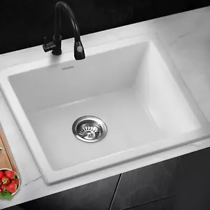 Welba Kitchen Sink 55x45cm Granite Stone Sink Laundry Basin Single Bowl White - Picture 1 of 10