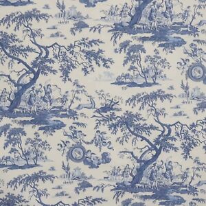French Cherubs Toile De Jouy Blue/White Double Width Fabric | 100% Cotton