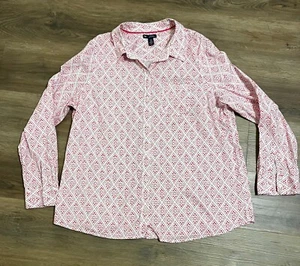 Women GAP White & Pink Pattern Cotton Long Sleeve Boyfriend Fit Shirt Size XL - Picture 1 of 2