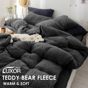 Teddy Bear Fleece Thermal Quilt Doona Cover Set or Sheet Set Fitted Sheet -Black