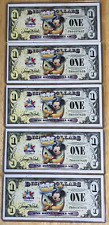 2009  5 Consecutive $1  Mickey & Pluto Disney bills-New-Uncirc -Mint Condition!