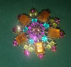 Vntg Silver Tone Floral Burst Multi Colored Purple/Blue Rhinestones Brooch Pin   - Picture 1 of 12