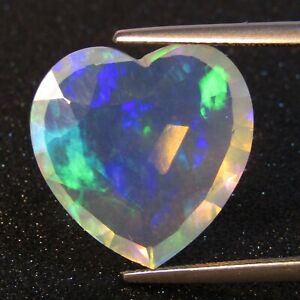 10.00Cts Natural Color Play Unheated White Opal Heart Cut Gemstone from Ethiopia