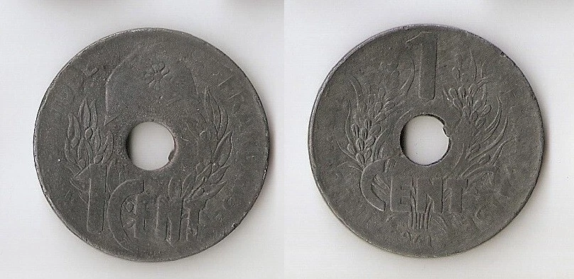 FRENCH INDOCHINA  1  cent 1941  zinc - Image 1 of 1