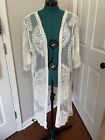 Women’s L/XL Ivory Lace Cardigan Coverup Sheer Mesh Boho Embroidery 