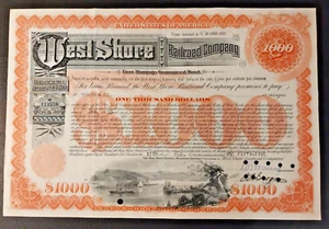 Certificado de stock vintage de West Shore Railroad Company - Imagen 1 de 2
