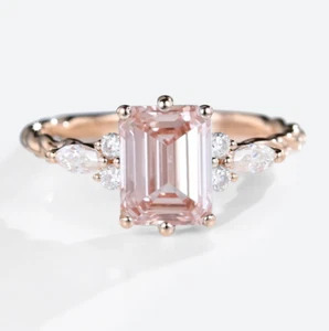 Diamond Ring Fancy Vivid Pink 18K Rose Gold Emerald Cut 2.00 Ct IGI Lab Grown - Picture 1 of 8
