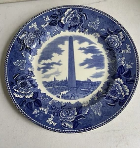 "Wedgewood BLUE BUNKER HILL MONUMENT CON PLACA DE TRANSFERENCIA M ADAMS 10,25""" - Imagen 1 de 6