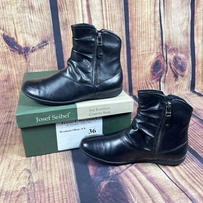 NEW Josef Seibel Slouch Black Leather Ankle Booties Women’s 6 Zip Up Boots EU 36 - Image 1 of 4
