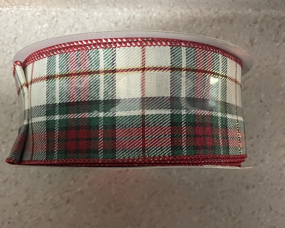 Celebrate It Jumbo 2.5” x 80 Ft Wired Christmas Ribbon Plaid Brand New Holiday - Image 1 of 4