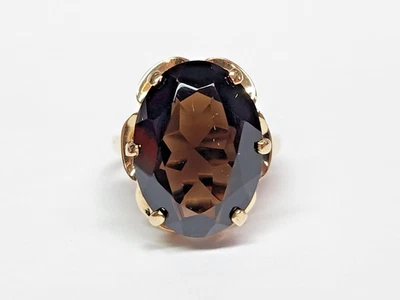 Anillo llamativo de cuarzo ahumado ovalado de oro de 10k de 18x13 mm DEEP & RICH 9,00 quilates talla 6 Foto 1 de 4