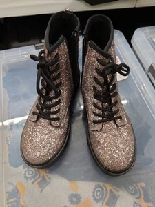 Next Glittery Boots In The Style Of Dr Marten. Faux Sheepskin Lined. - Picture 1 of 8