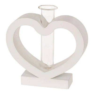 Weißes Herz mit Glasröhrchen Blumenvase - Hochzeit Tischdeko - Bild 1 von 3