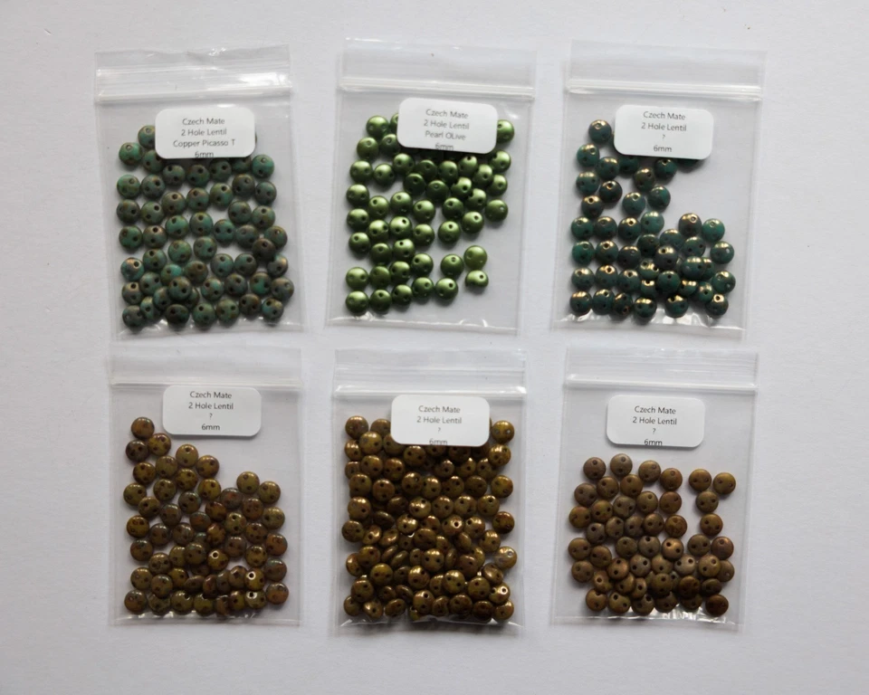 Czech Mate 2-Hole 6mm Lentil Beads Green x 6 - L 25 - Image 1 of 1