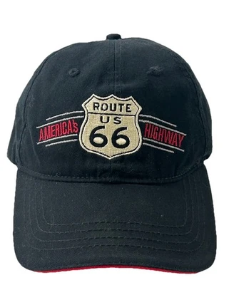 Gorra Route 66 con correa trasera America's Highway Get Your Kicks negra ajustable Foto 1 de 4